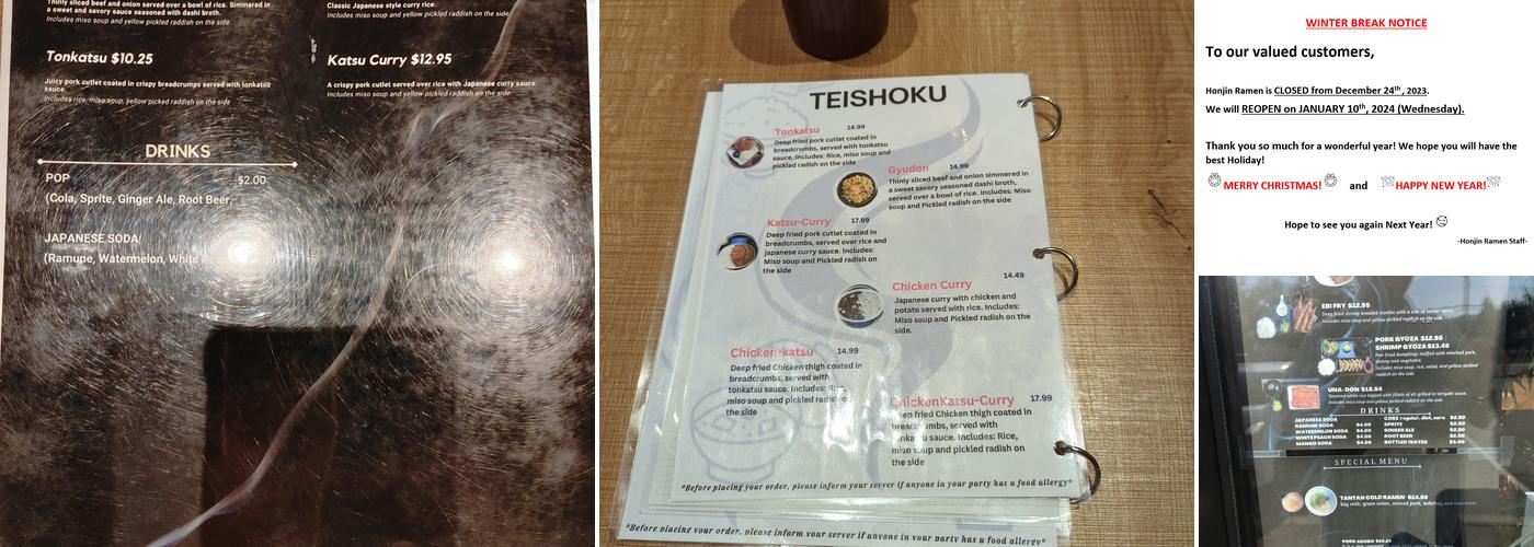 Honjin Ramen Menu