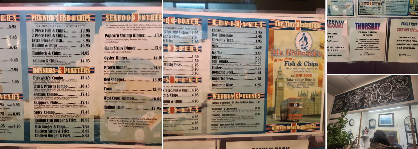 Mr Pickwick's Fish & Chips Menu