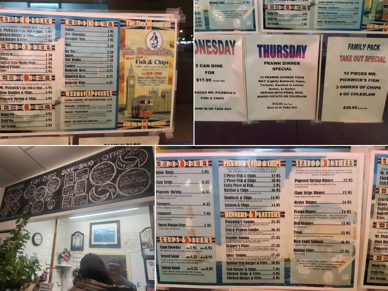 Mr Pickwick's Fish & Chips Menu