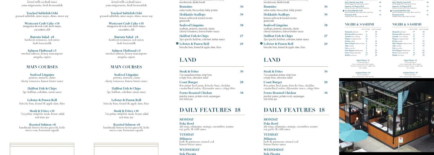 Coast Menu