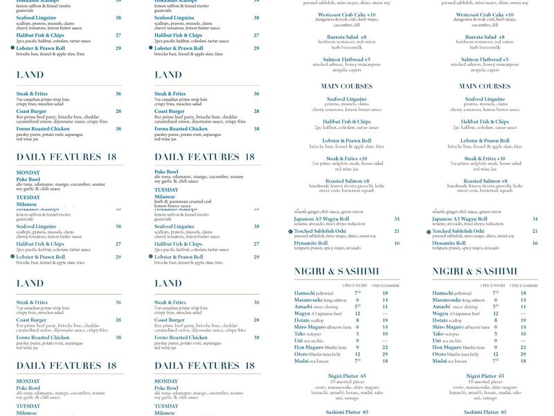 Coast Menu