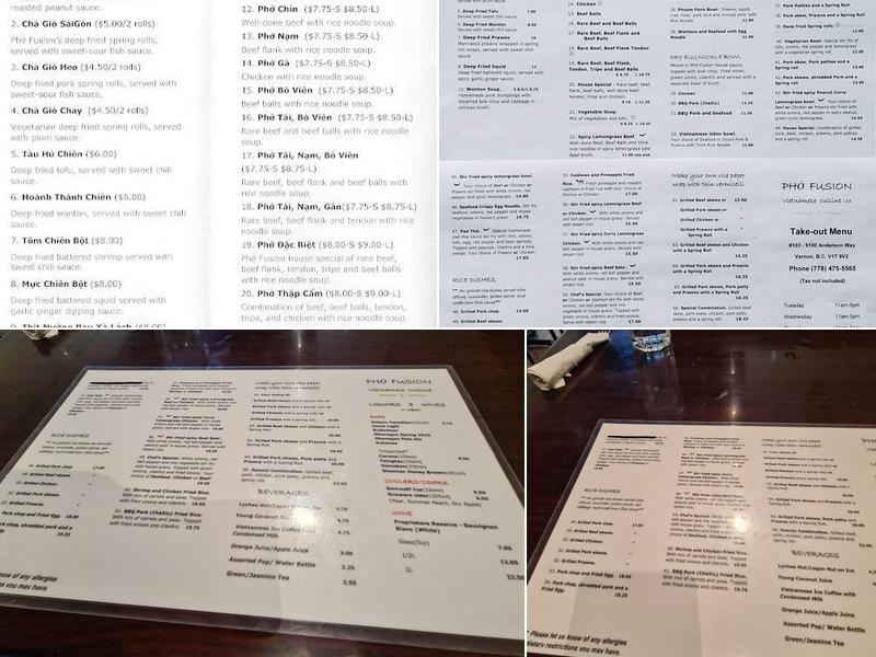 Pho Fusion Menu