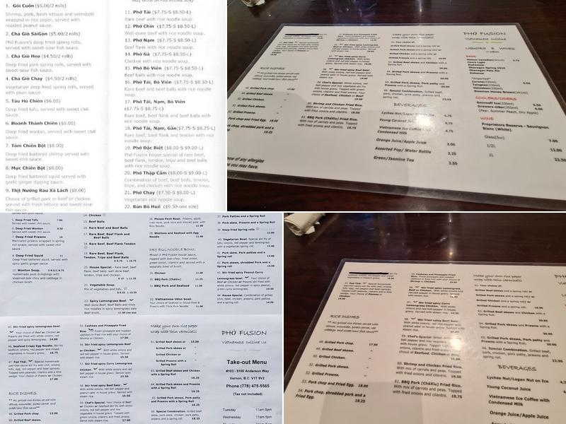 Pho Fusion Menu