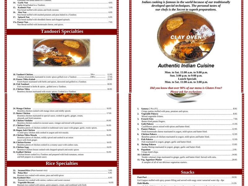 Cuisine of India Menu