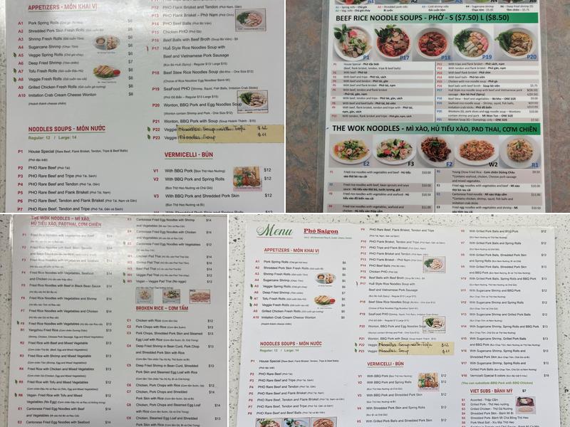 Pho Saigon Menu