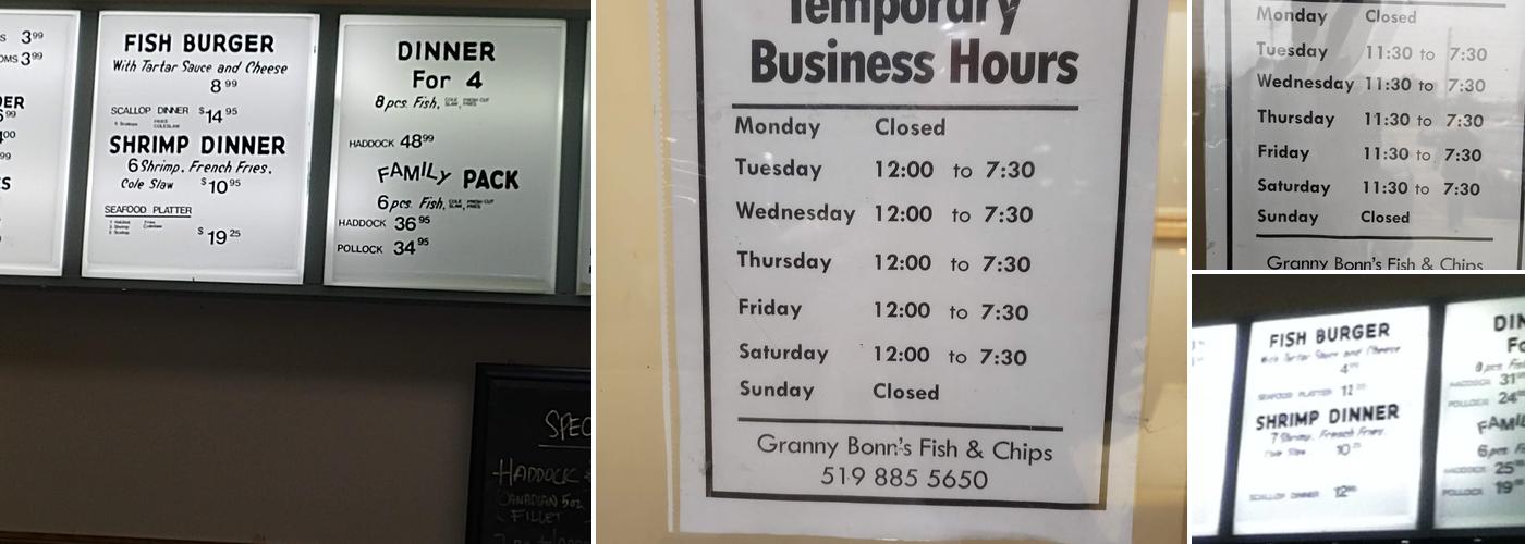 Granny Bonn's Fish & Chips Menu