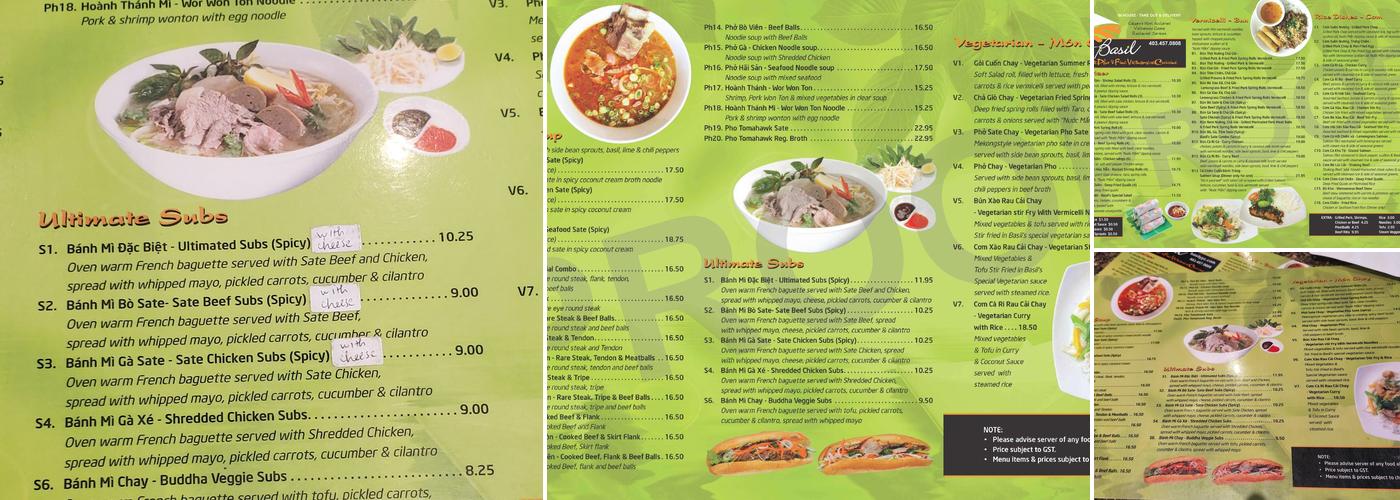 Basil Ultimate Pho Menu