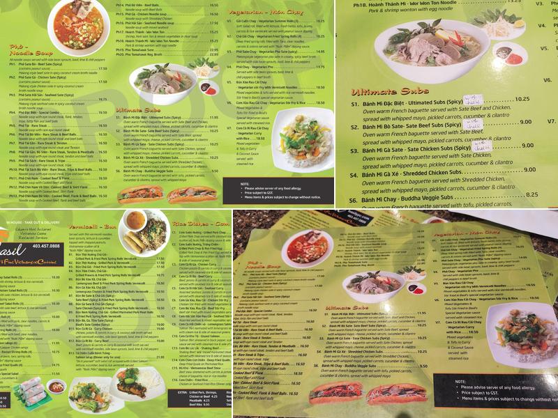 Basil Ultimate Pho Menu