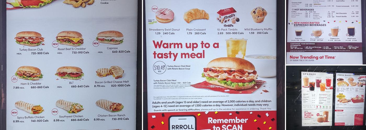 Tim Hortons Menu
