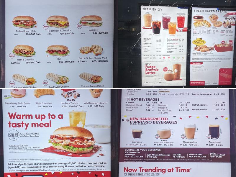 Tim Hortons Menu