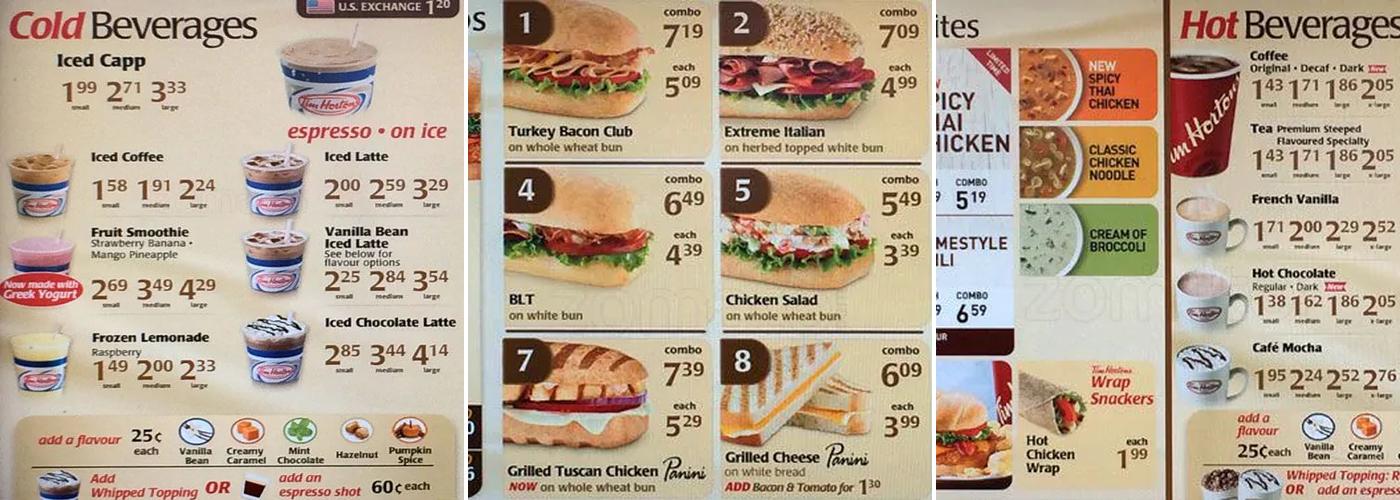 Tim Hortons Menu