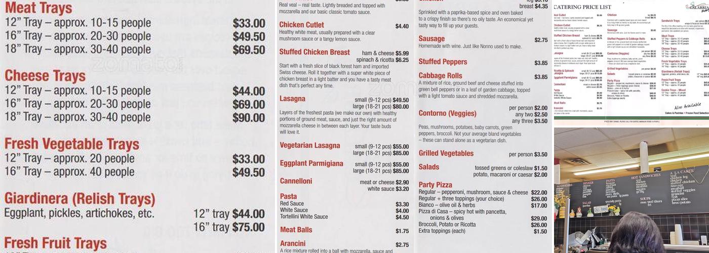 Calabria Bakery Menu