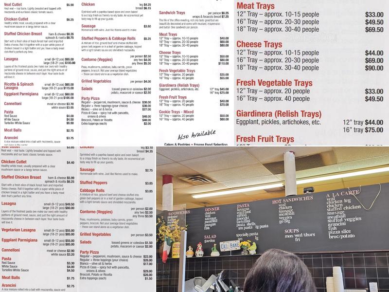 Calabria Bakery Menu