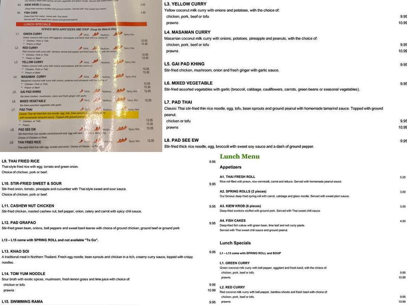 Thai Cafe Restaurant Menu