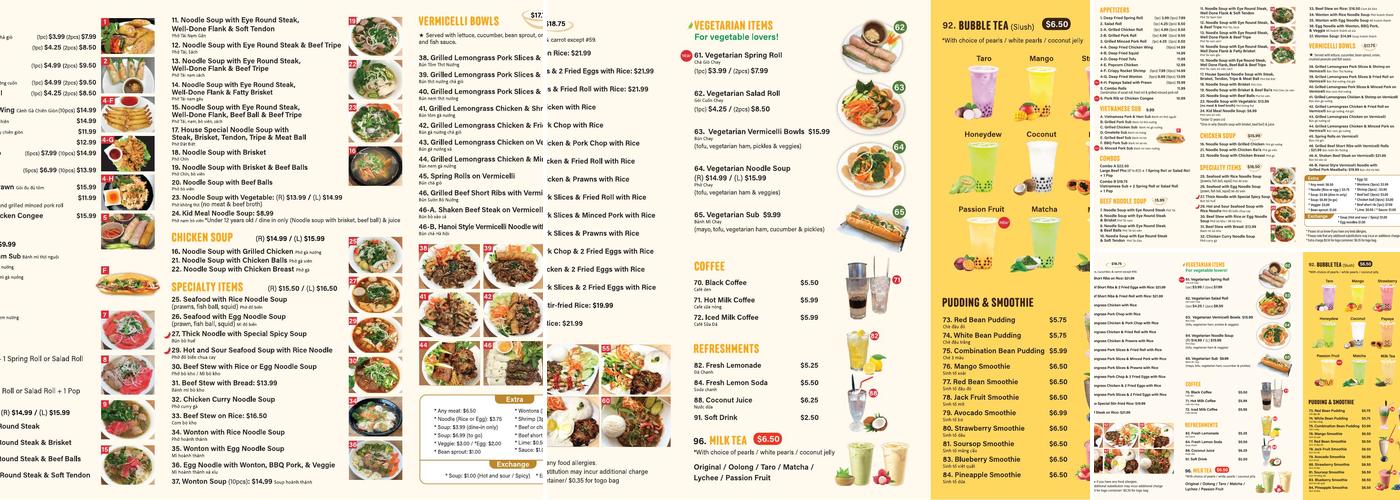 All About Pho Menu