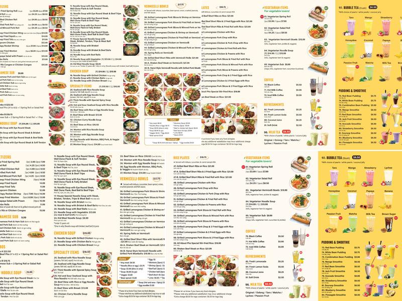 All About Pho Menu