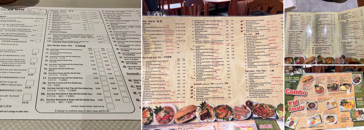Pho An Nam Menu