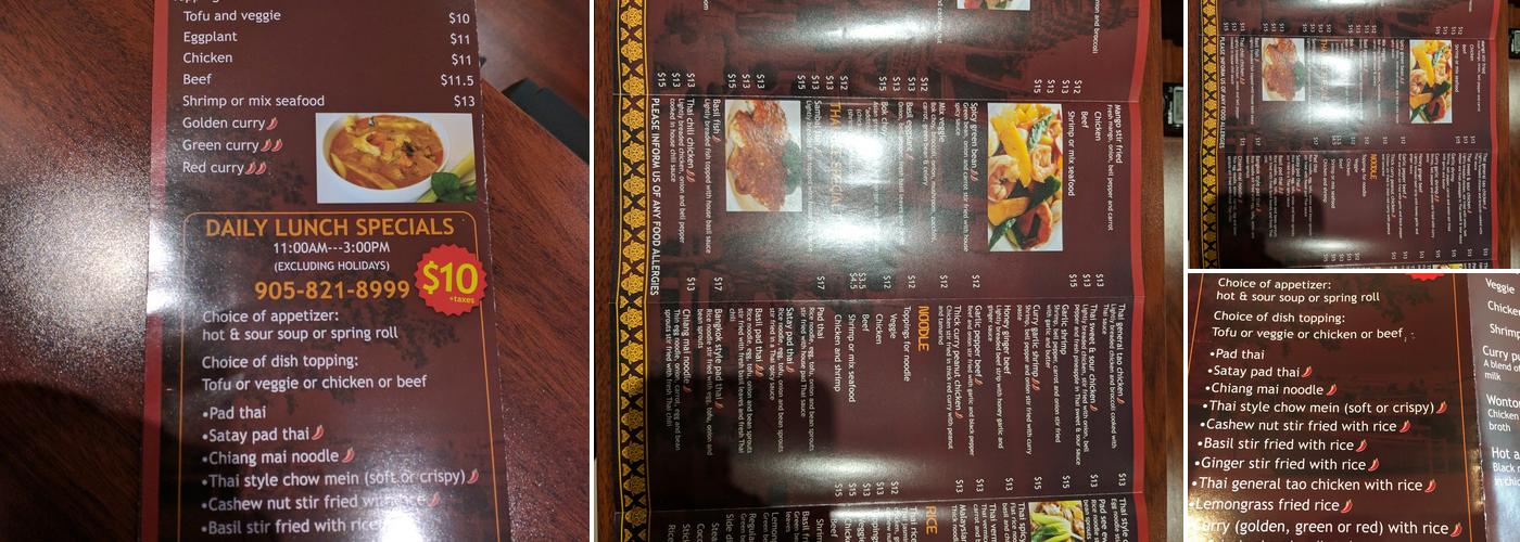 Thai Rice Menu