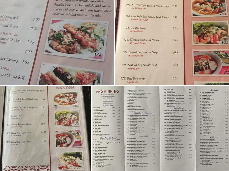 Pho Kinh Do Vietnamese Thai Menu