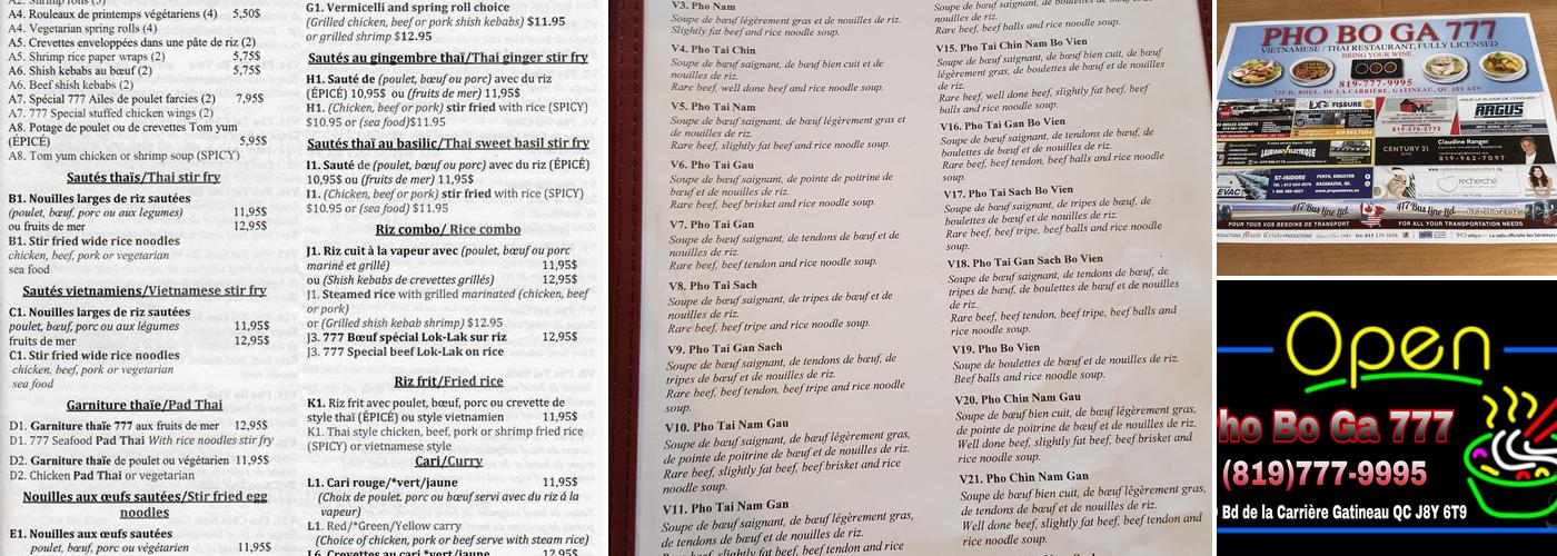 Pho Bo Ga 777 Menu