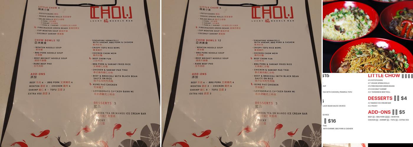 Chow Lucky Noodle Bar Menu