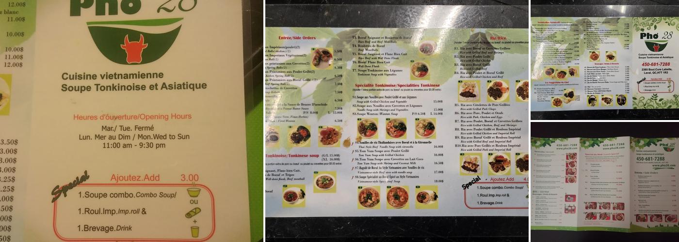 Pho 28 Curé-Labelle Menu