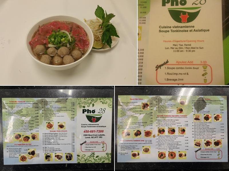 Pho 28 Curé-Labelle Menu