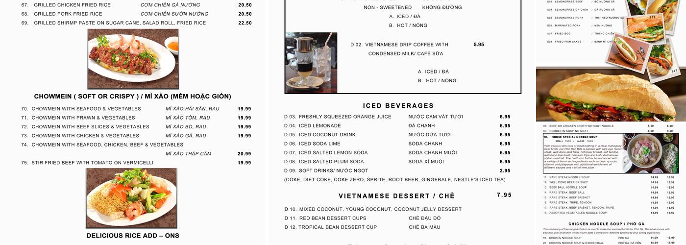 Pho Stanley Restaurant Menu