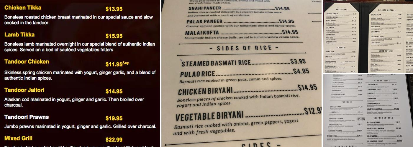 Indian Fusion Restaurant Menu