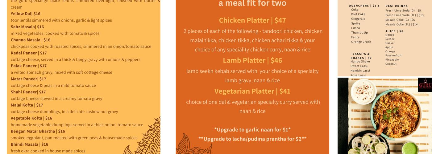 The Guru Fine Indian Cuisine Menu