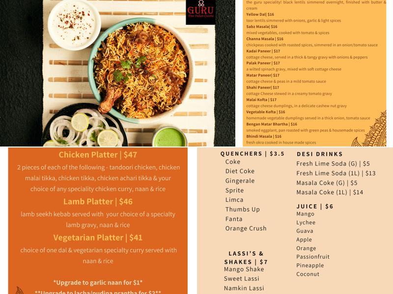 The Guru Fine Indian Cuisine Menu