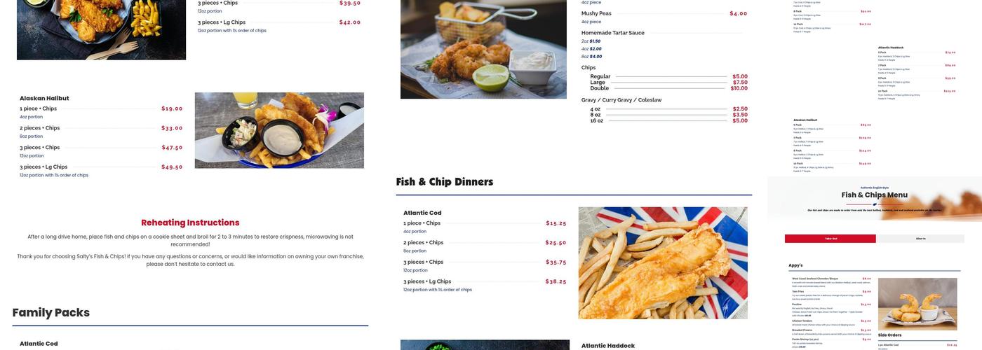 Salty's Fish and Chips Menu