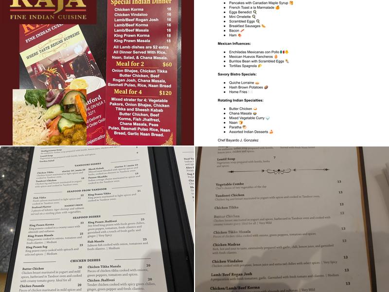 Stratford Raja INC. Menu