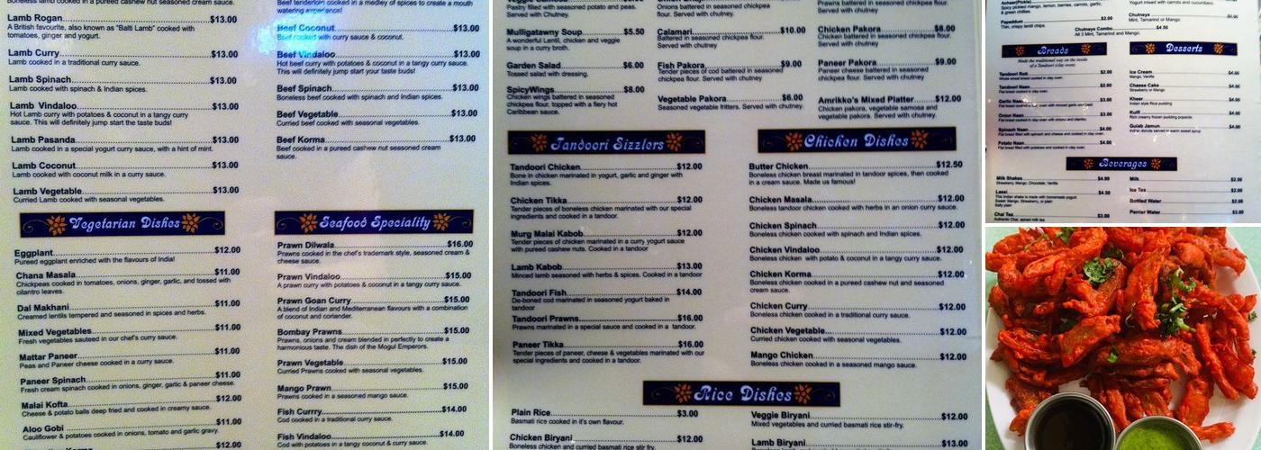 Amrikko's Indian Grill Menu