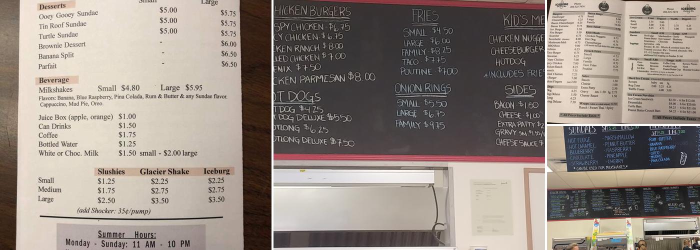 Iceburg Drive-in Menu