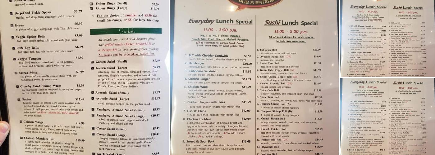 Chatter's Pub & Eatery Menu