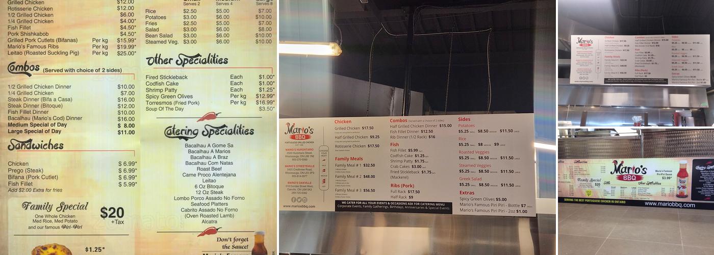 Mario's BBQ Menu