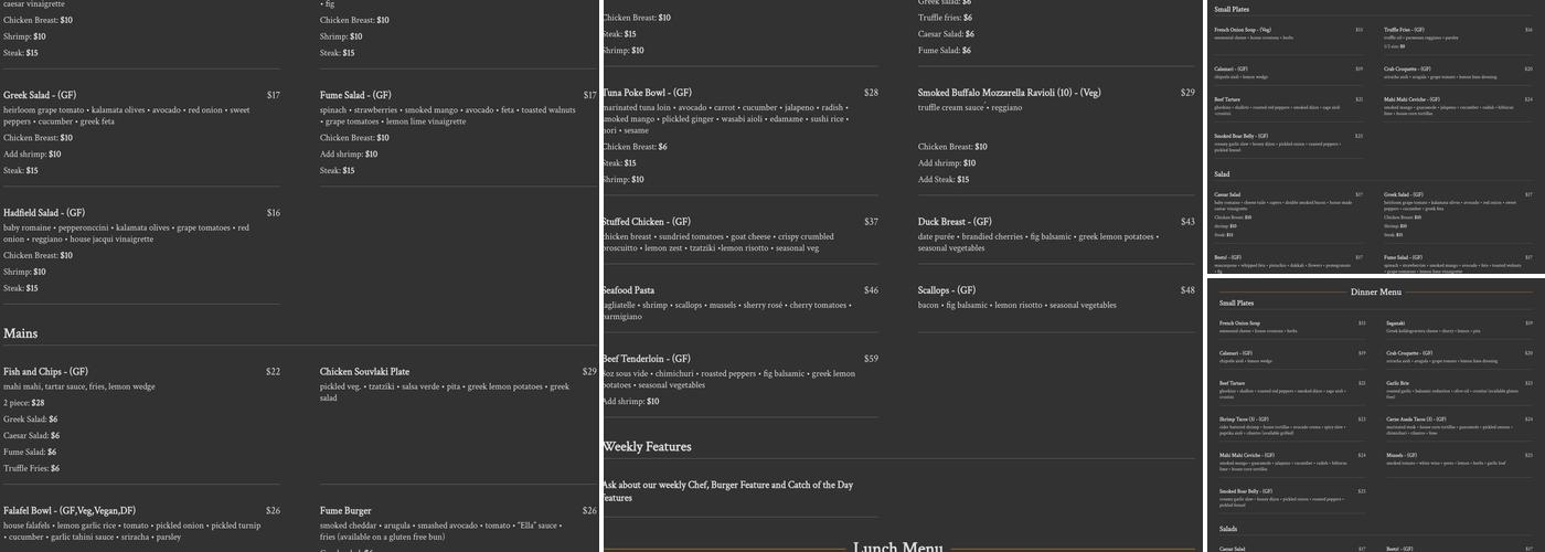 Fume RestoBar Menu