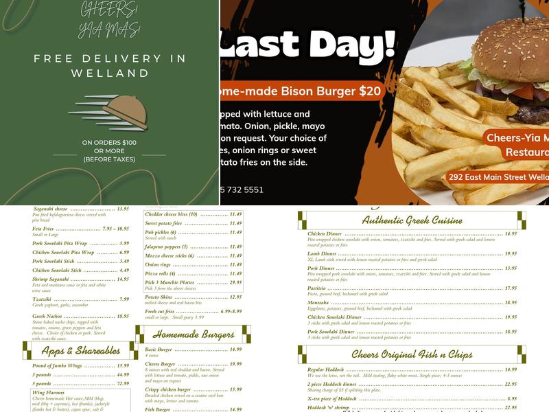 Cheers Restaurant Menu
