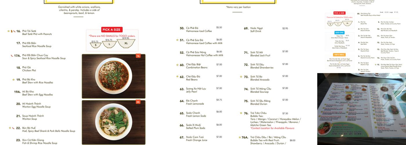 Pho Hoan Pasteur Menu