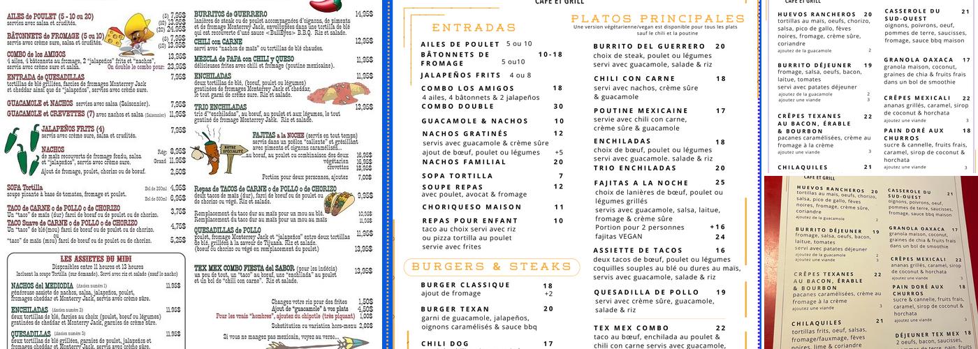 Tex Mex Menu