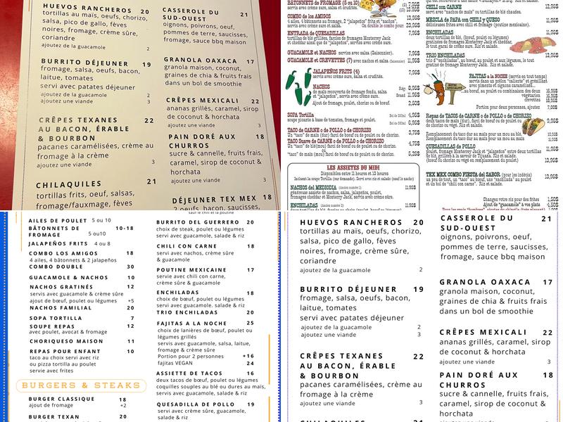 Tex Mex Menu