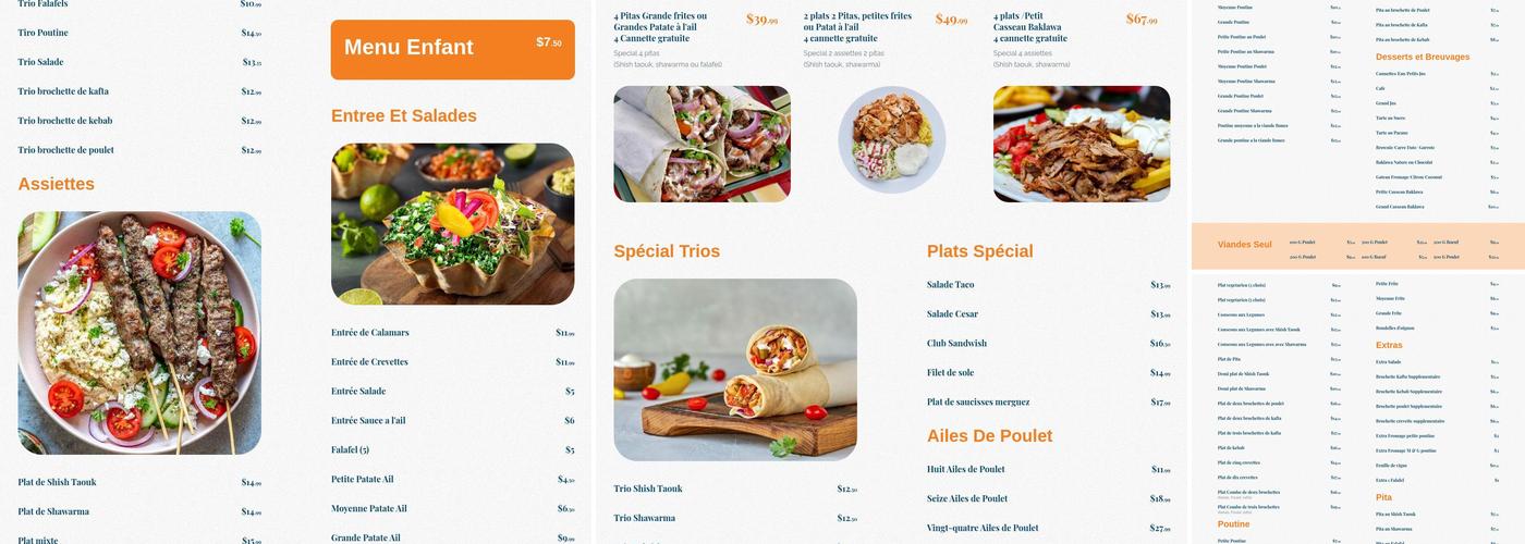 Zone Shish Taouk Menu