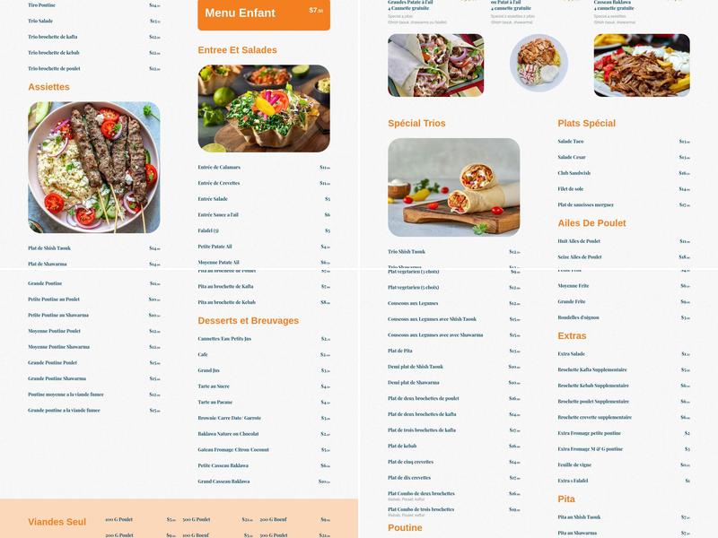 Zone Shish Taouk Menu