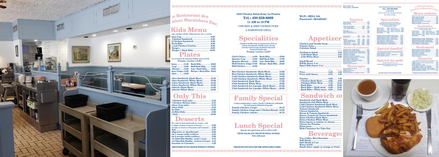 Le Restaurant des Jardiniers Maraîchers Enr. Menu