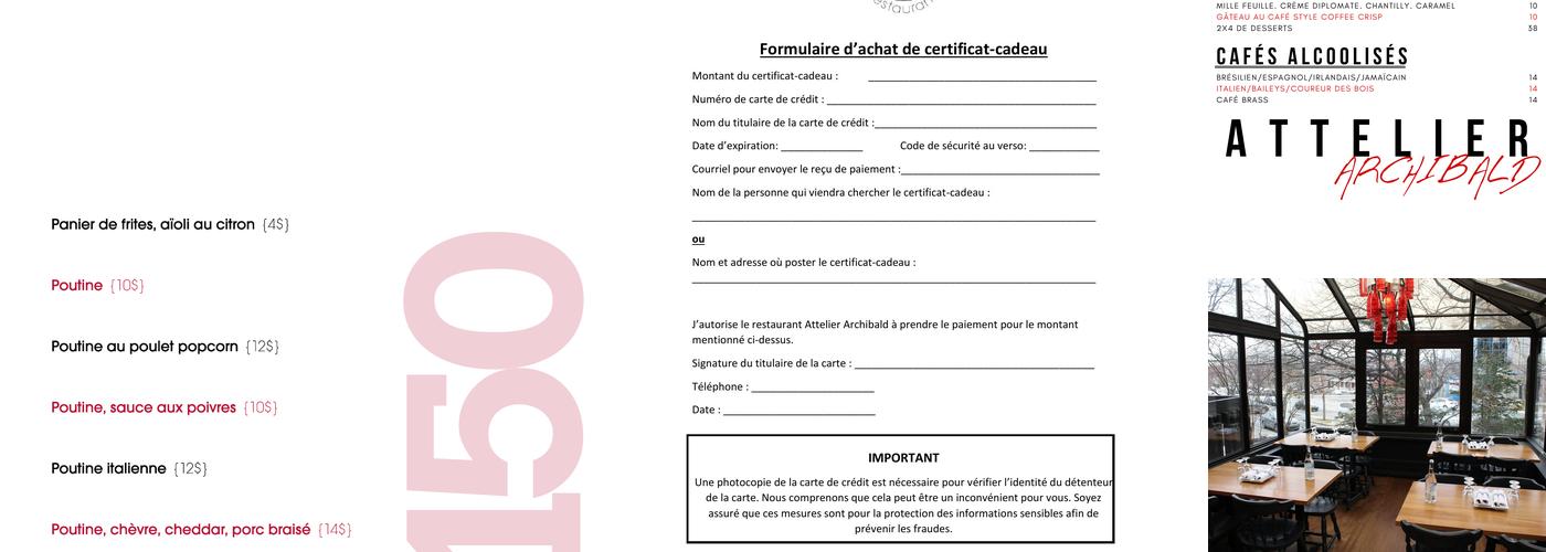 Attelier Archibald Menu
