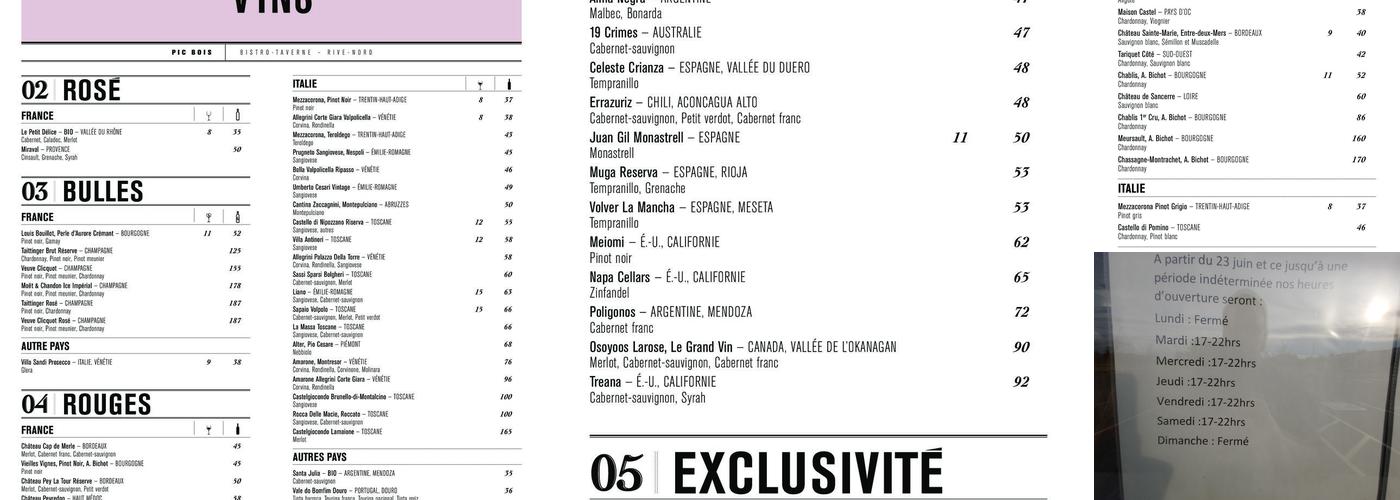 Pic Bois Bistro Taverne Mirabel Menu