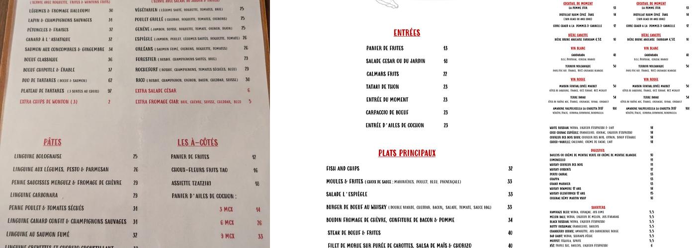 Restaurant L'Espiègle Menu