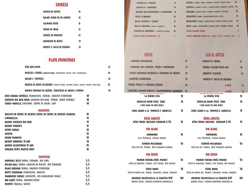 Restaurant L'Espiègle Menu