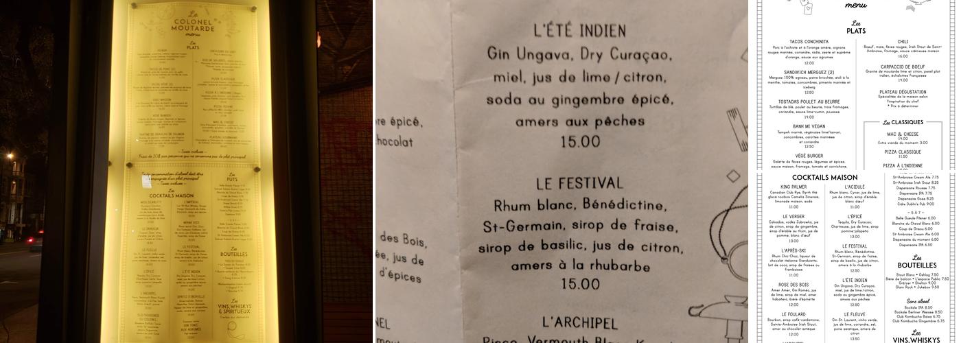 Le Colonel Moutarde Menu